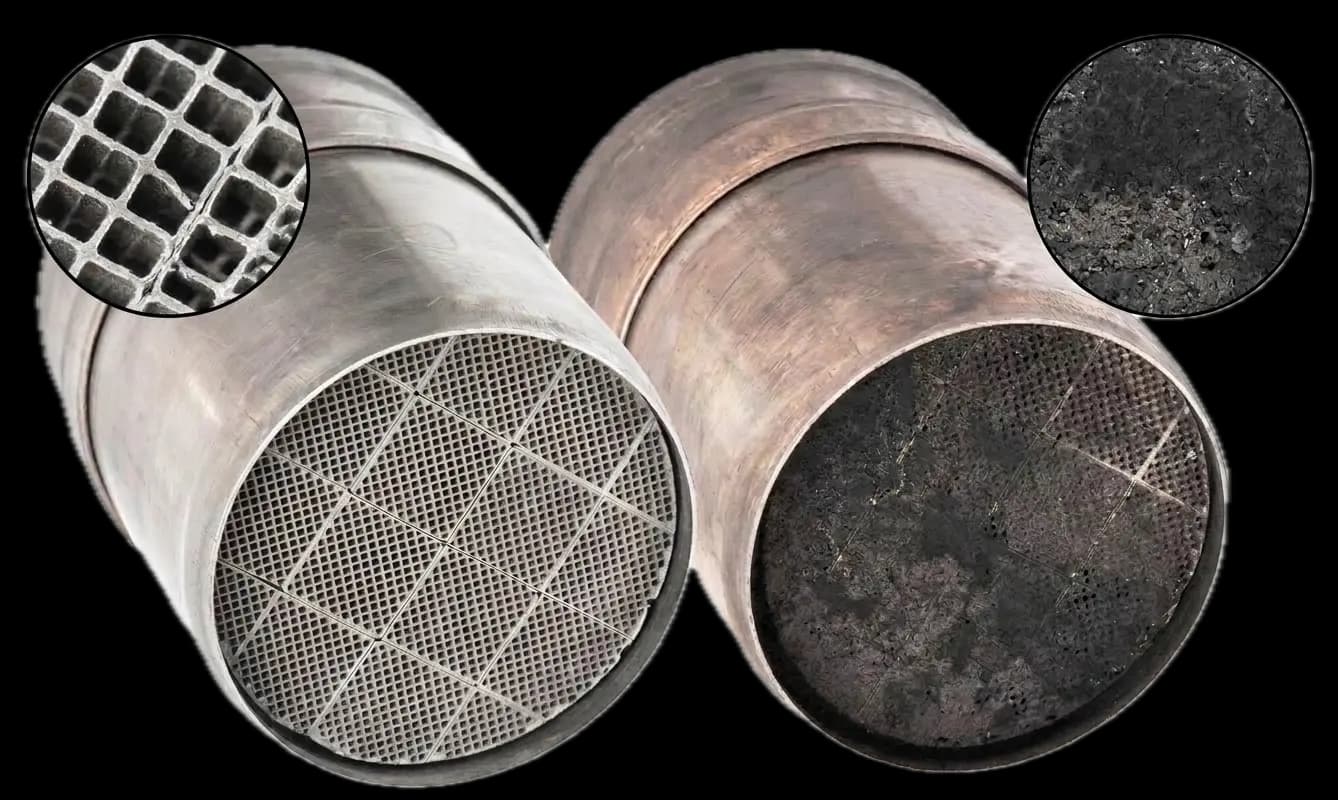 Vergleich zwischen sauberem und verschmutztem DPF